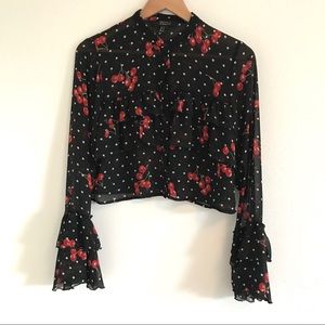 LAST CHANCE! Cropped sheer cherry print top